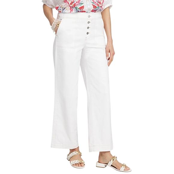 Chicos NWT 12P White Pull On Wide Leg Stretch High Rise Crop Jeans Pants Pockets - Picture 1 of 11